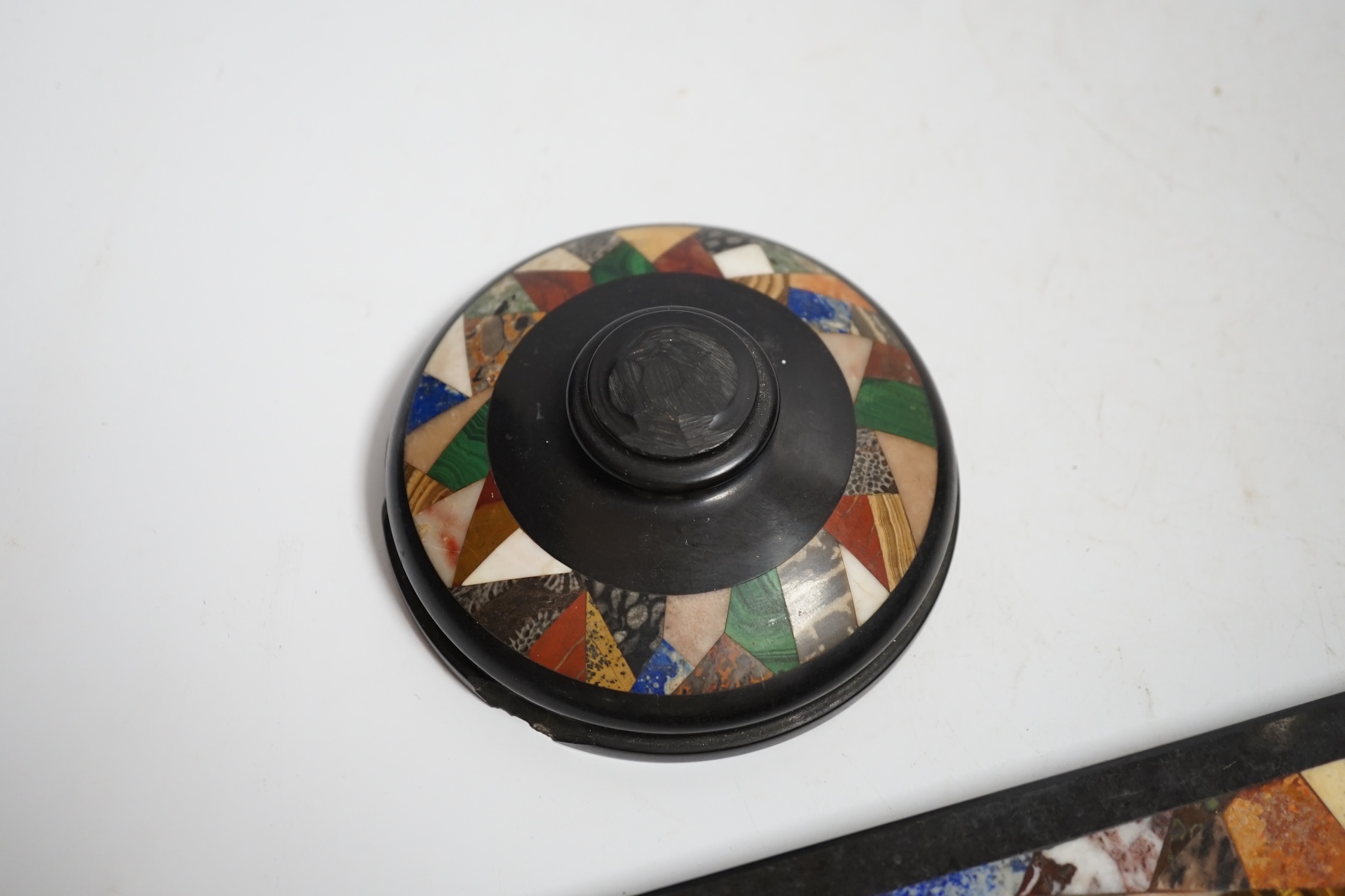 Two Grand Tour pietre dure paperweights, widest 20cm